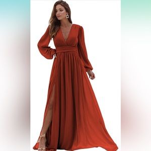 Women's Long Sleeve Bridesmaid Dress with Slit